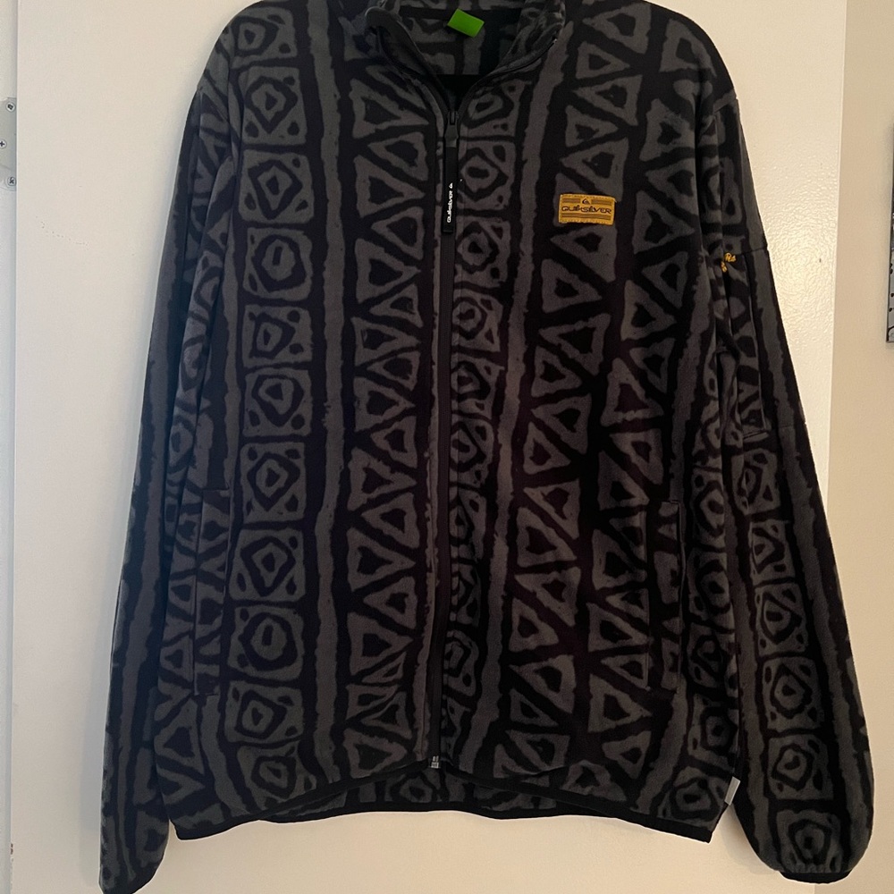 Quiksilver Black and Gray Zip Up Sweater